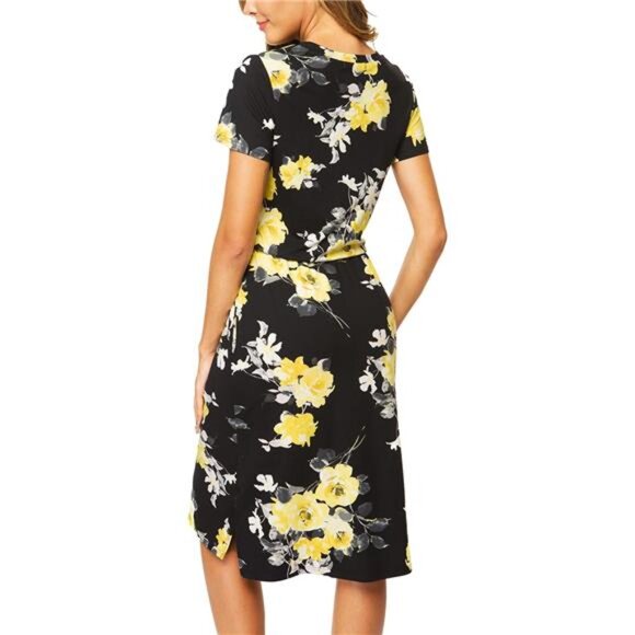 Women's Summer Blouson Dress – Knee-Length, Pocketed, Belly-Hiding Work Casual - Picture 4 of 7